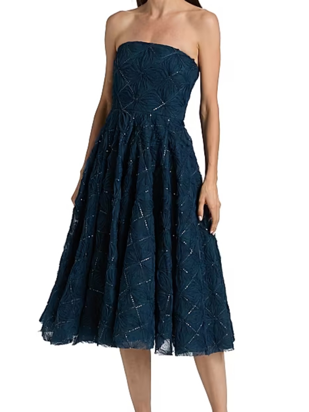 Theia Anna Strapless Tea Length Tulle Dress Poseidon Blue Sequin Size 4 NWT